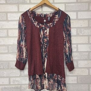 BKE Boutique Maroon Boho Button Down Top Size Small